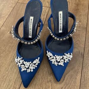 Manolo Blahnik Royal Blue Crystal Embellished Heels